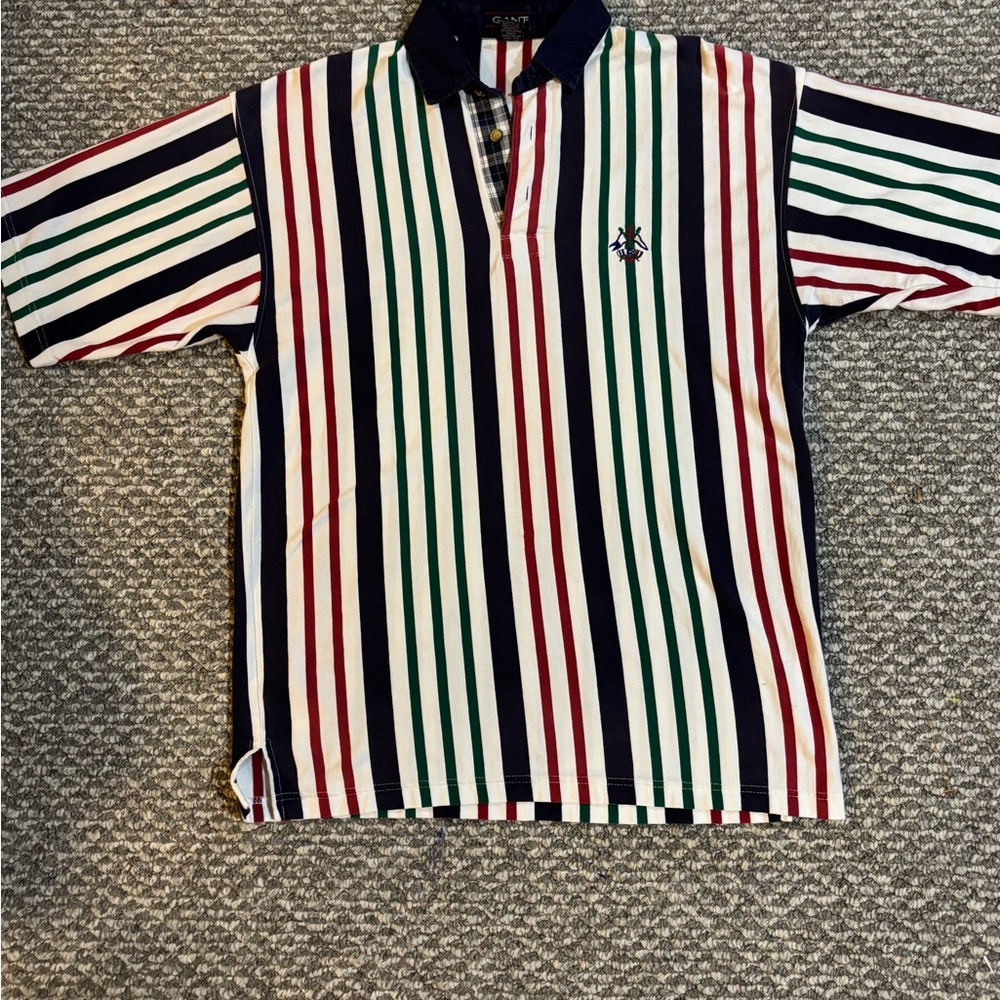 Vintage Gant Navy Collar Multicolor Vertical Stripe Polo